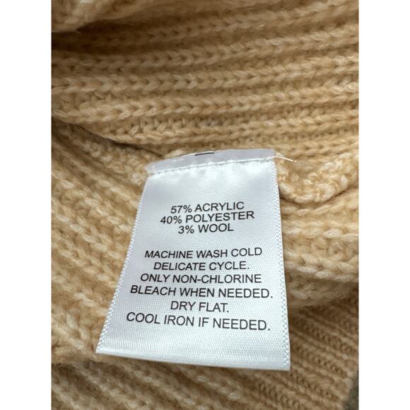 Camel Beige Balloon Sleeve Knit Sweater Neutral Pullover - Picture 3 of 5